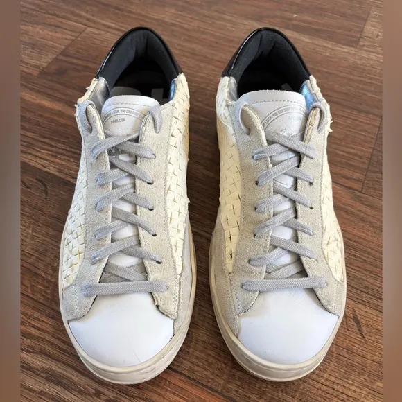 P448 Leather John Perforated Cross Low Top White Sneakers Shoes Made in Italy