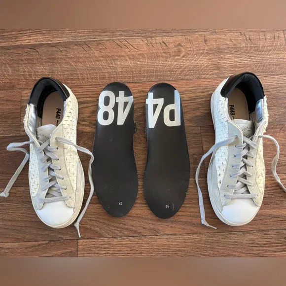 P448 Leather John Perforated Cross Low Top White Sneakers Shoes Made in Italy