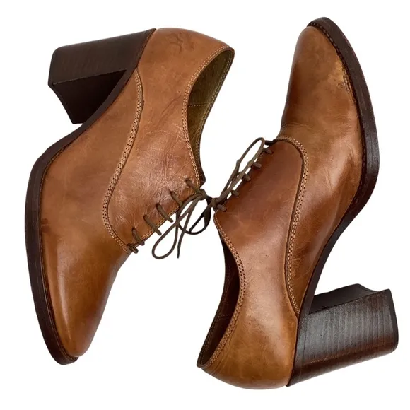 Patricia Nash Anna Block Heel Oxford Italian Leather Shoes Carmel Brown