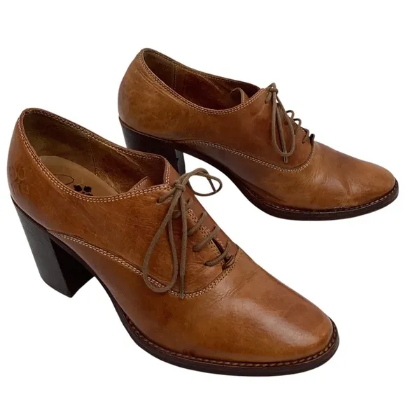 Patricia Nash Anna Block Heel Oxford Italian Leather Shoes Carmel Brown