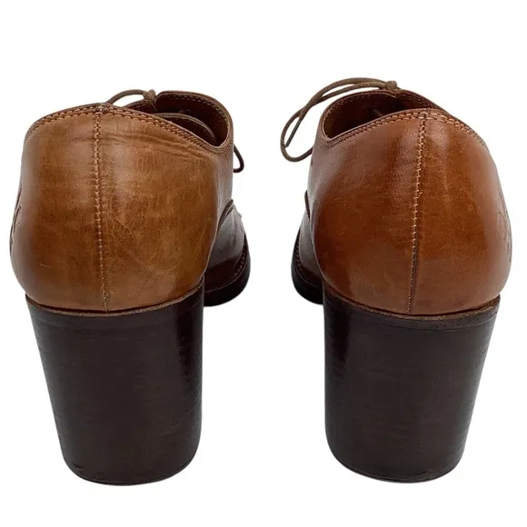 Patricia Nash Anna Block Heel Oxford Italian Leather Shoes Carmel Brown