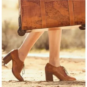 Patricia Nash Anna Block Heel Oxford Italian Leather Shoes Carmel Brown