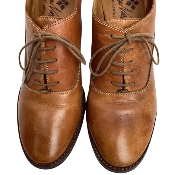Patricia Nash Anna Block Heel Oxford Italian Leather Shoes Carmel Brown