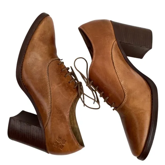 Patricia Nash Anna Block Heel Oxford Italian Leather Shoes Carmel Brown