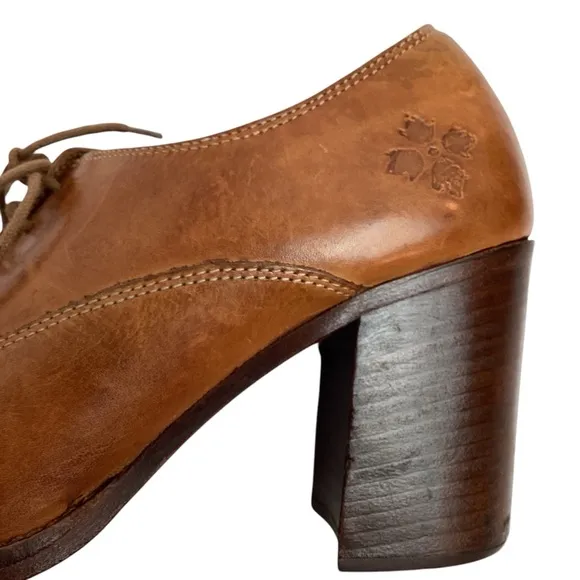 Patricia Nash Anna Block Heel Oxford Italian Leather Shoes Carmel Brown