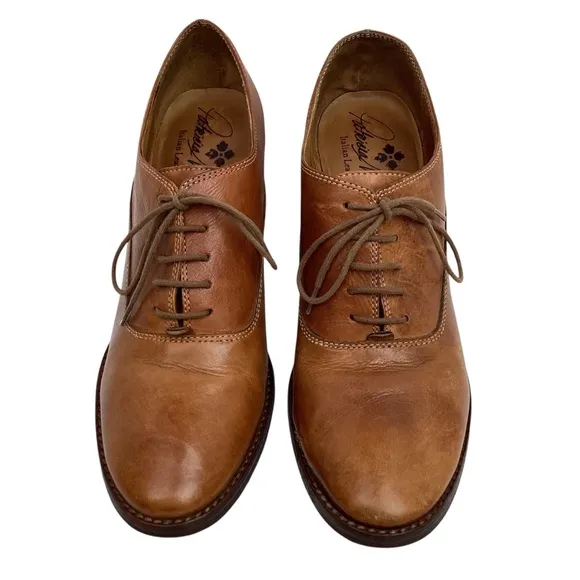 Patricia Nash Anna Block Heel Oxford Italian Leather Shoes Carmel Brown