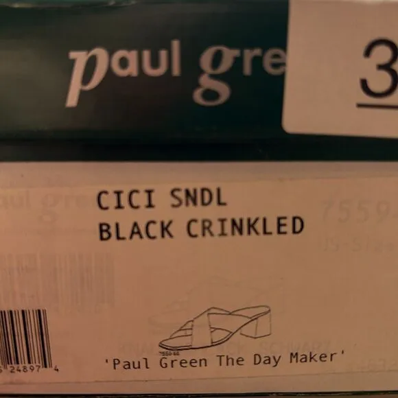 Paul Green Cici Sandal Leather Cross Band Black Crinkle Women 7.5 Tried On