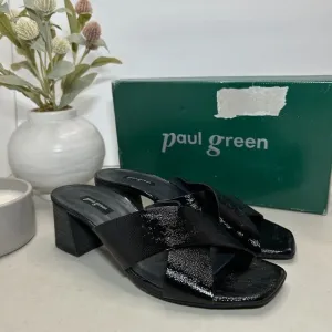 Paul Green Cici Sandal Leather Cross Band Black Crinkle Women 7.5 Tried On