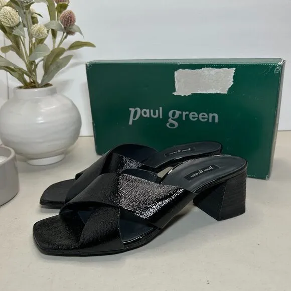 Paul Green Cici Sandal Leather Cross Band Black Crinkle Women 7.5 Tried On