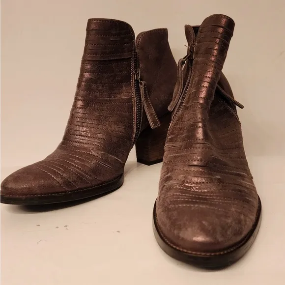 PAUL GREEN Malibu Sliced Zip Bootie Size 3.5UK/6 US Smoke Brush Metallic Leather