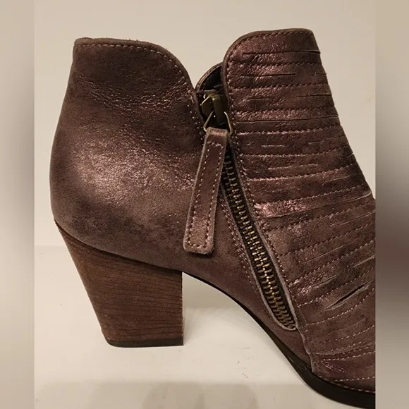 PAUL GREEN Malibu Sliced Zip Bootie Size 3.5UK/6 US Smoke Brush Metallic Leather