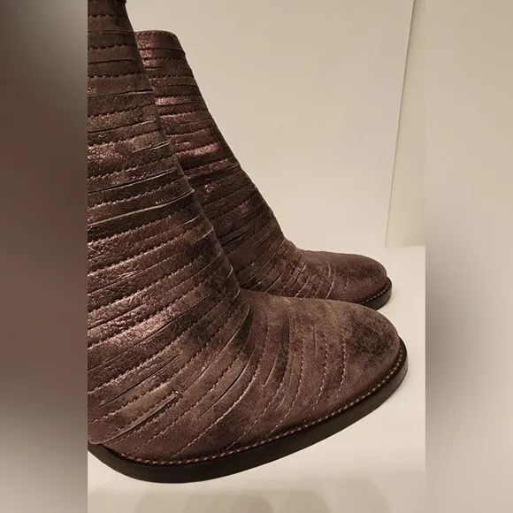 PAUL GREEN Malibu Sliced Zip Bootie Size 3.5UK/6 US Smoke Brush Metallic Leather