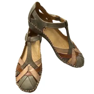 Pikolinos Puerto Vallarta Leather T-Strap Closed Toe Sage/Tan Shoes 7.5-8