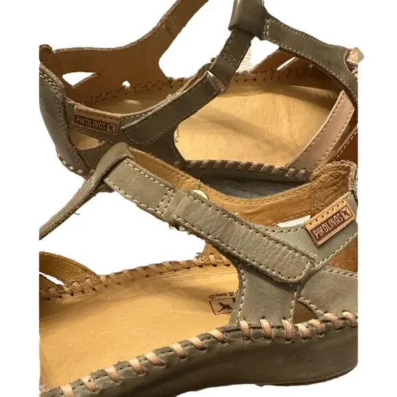 Pikolinos Puerto Vallarta Leather T-Strap Closed Toe Sage/Tan Shoes 7.5-8