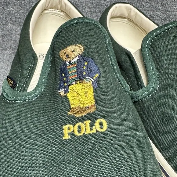 Polo Ralph Lauren Polo Bear Keaton Slip On Sneaker Shoes Green Men's Size 10