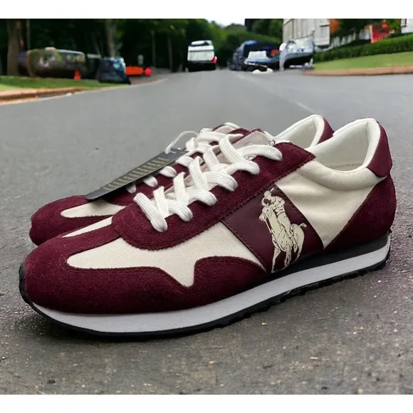Polo Ralph Lauren RRL Maroon White Train 85 Run Gym Shoes Mens 9 NEW Fast Ship