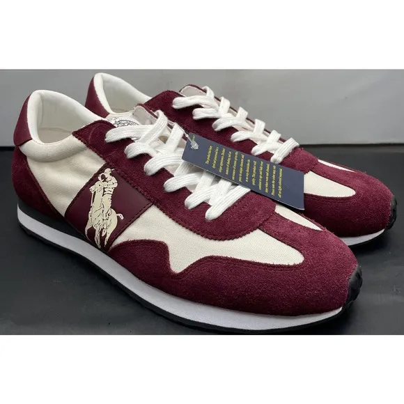 Polo Ralph Lauren RRL Maroon White Train 85 Run Gym Shoes Mens 9 NEW Fast Ship