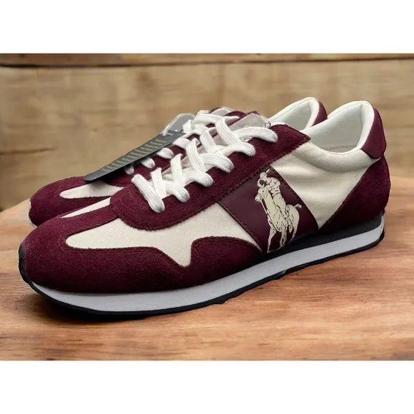 Polo Ralph Lauren RRL Maroon White Train 85 Run Gym Shoes Mens 9 NEW Fast Ship