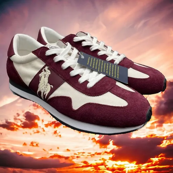 Polo Ralph Lauren RRL Maroon White Train 85 Run Gym Shoes Mens 9 NEW Fast Ship