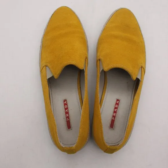 Prada Espadrille Slip On Shoes Women's Size EU 39 Comfort Yellow Suede Loafers