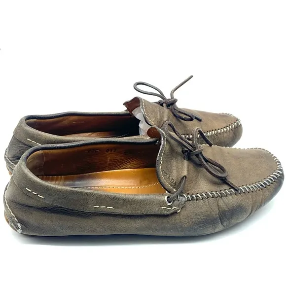 PRADA MENS BROWN GREY SUEDE LEATHER BOW DRIVING LOAFER CASUAL WALKING SHOES 6.5