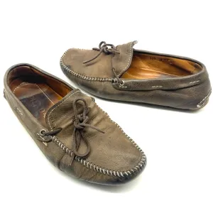 PRADA MENS BROWN GREY SUEDE LEATHER BOW DRIVING LOAFER CASUAL WALKING SHOES 6.5