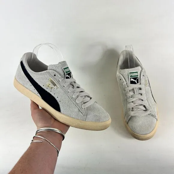 PUMA Clyde Og Walking Shoes Men's 9 Gray Hairy Suede Low Top Sneakers 393115-01