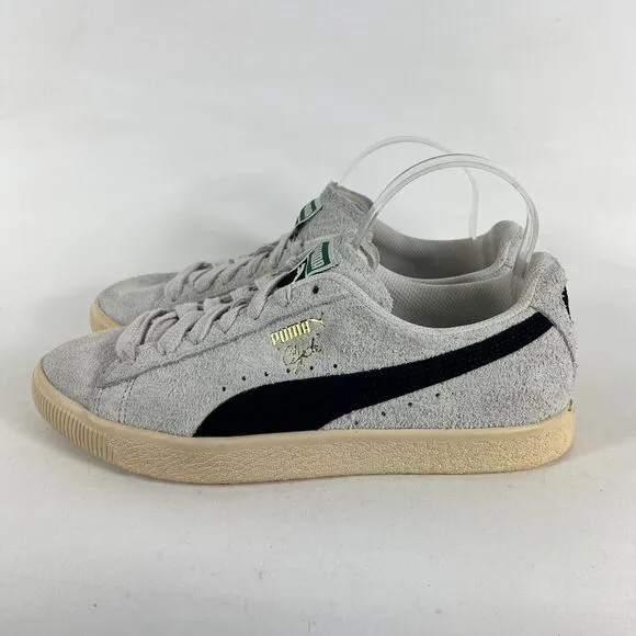 PUMA Clyde Og Walking Shoes Men's 9 Gray Hairy Suede Low Top Sneakers 393115-01