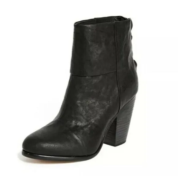 rag &amp; bone Newbury Ankle Boot Bootie BLACK LEATHER Zipper size 37 Us 6 $495