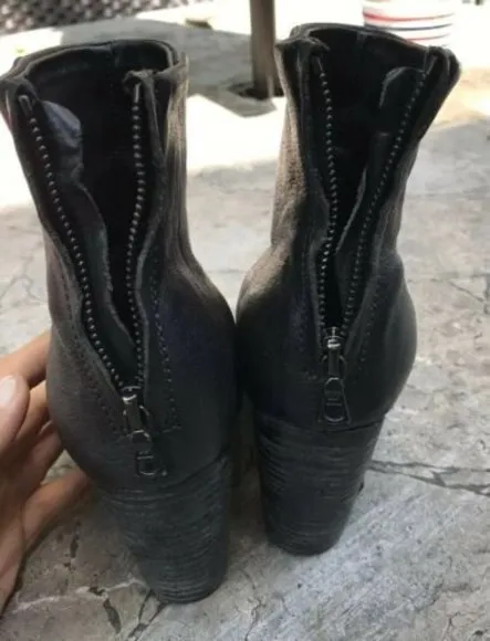 rag &amp; bone Newbury Ankle Boot Bootie BLACK LEATHER Zipper size 37 Us 6 $495