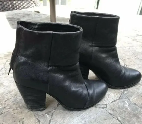 rag &amp; bone Newbury Ankle Boot Bootie BLACK LEATHER Zipper size 37 Us 6 $495
