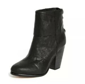 rag &amp; bone Newbury Ankle Boot Bootie BLACK LEATHER Zipper size 37 Us 6 $495