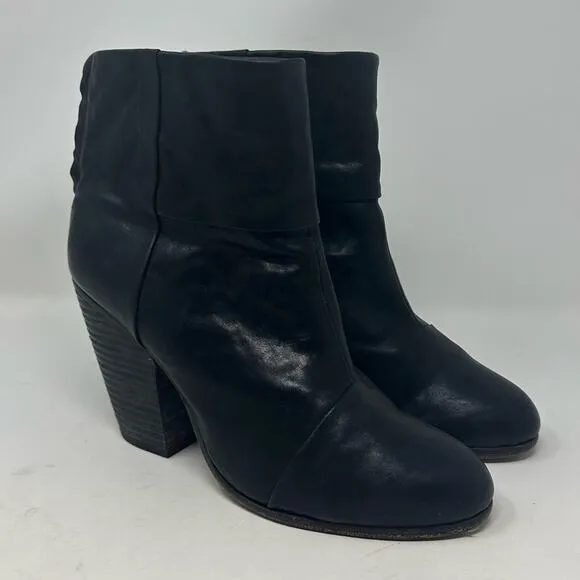 Rag &amp; Bone Newbury Boots in Black Leather Size 11 41 Heeled Zipper Shoes