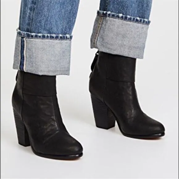 Rag &amp; Bone Newbury Boots in Black Leather Size 11 41 Heeled Zipper Shoes