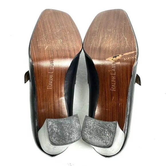 Ralph Lauren Classic Collection Loafer 6.5 Heeled Black Leather Slip On Shoes