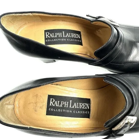 Ralph Lauren Classic Collection Loafer 6.5 Heeled Black Leather Slip On Shoes