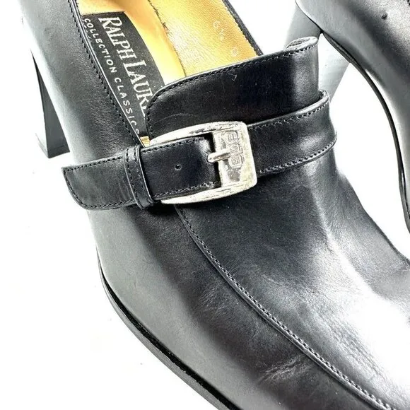 Ralph Lauren Classic Collection Loafer 6.5 Heeled Black Leather Slip On Shoes