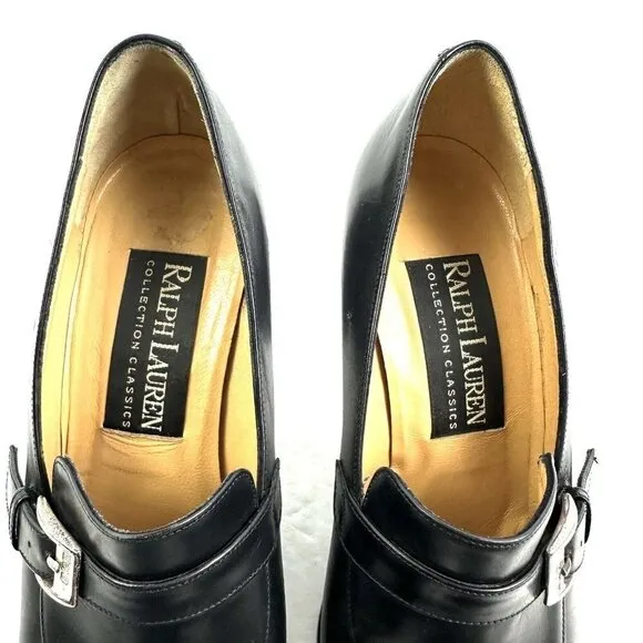 Ralph Lauren Classic Collection Loafer 6.5 Heeled Black Leather Slip On Shoes