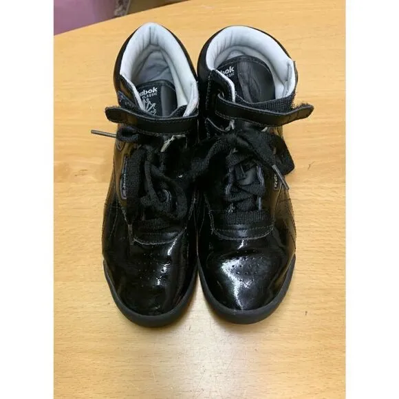 REEBOK CLASSIC 80's VTG FREESTYLE black patent high top SNEAKER GYM SHOES kids