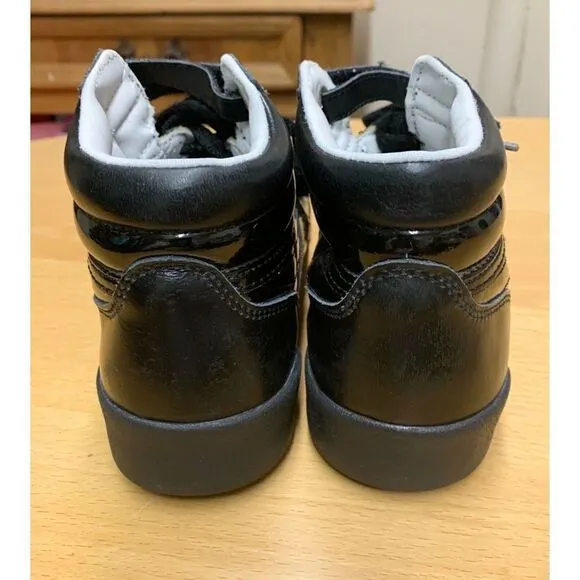 REEBOK CLASSIC 80's VTG FREESTYLE black patent high top SNEAKER GYM SHOES kids