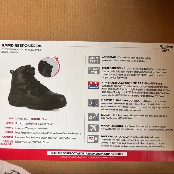 Reebok Rapid Response RB 6&quot; Stealth Unisex Boot Size 7.5 or 9.5 #B1201A