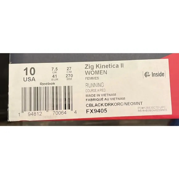 REEBOK Zig Kinetica II FX9405 BLACK NEON Shoes Womens 10 New Fast Ship