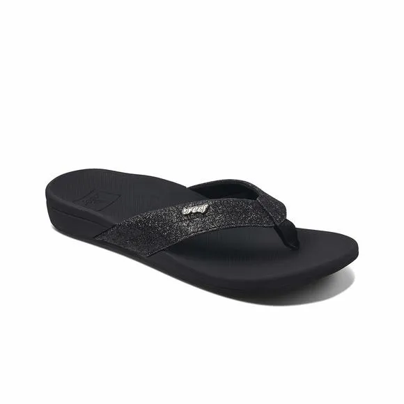 REEF WOMENS REEF ORTHO-SPRING FLIP FLOP, BLACK/BLACK GLITTER, 7 US