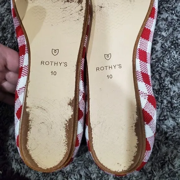 Rothy's Marta Ferri Merino Wool Red White Checkered Slip on Loafers Size 10