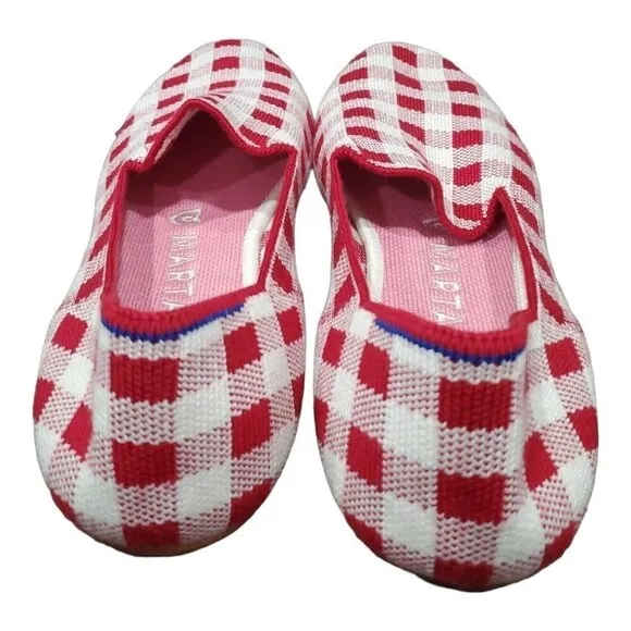 Rothy's Marta Ferri Merino Wool Red White Checkered Slip on Loafers Size 10