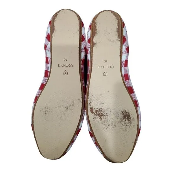 Rothy's Marta Ferri Merino Wool Red White Checkered Slip on Loafers Size 10