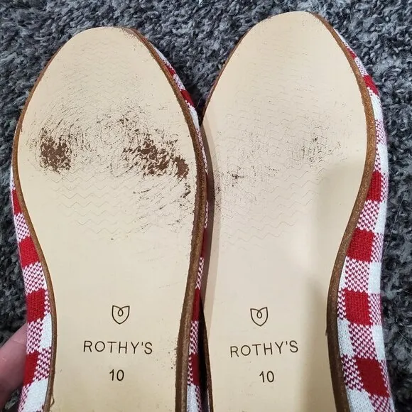 Rothy's Marta Ferri Merino Wool Red White Checkered Slip on Loafers Size 10