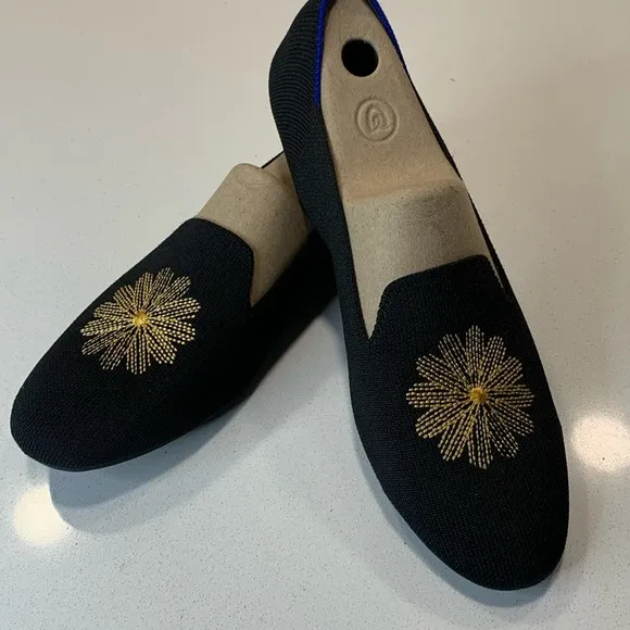 Rothy's OG Limited Edition Holiday Licorice Loafer with Gold Metallic Flowe…