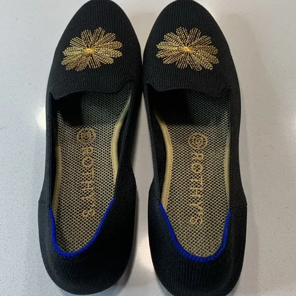 Rothy's OG Limited Edition Holiday Licorice Loafer with Gold Metallic Flowe…