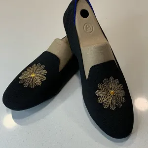 Rothy's OG Limited Edition Holiday Licorice Loafer with Gold Metallic Flowe…